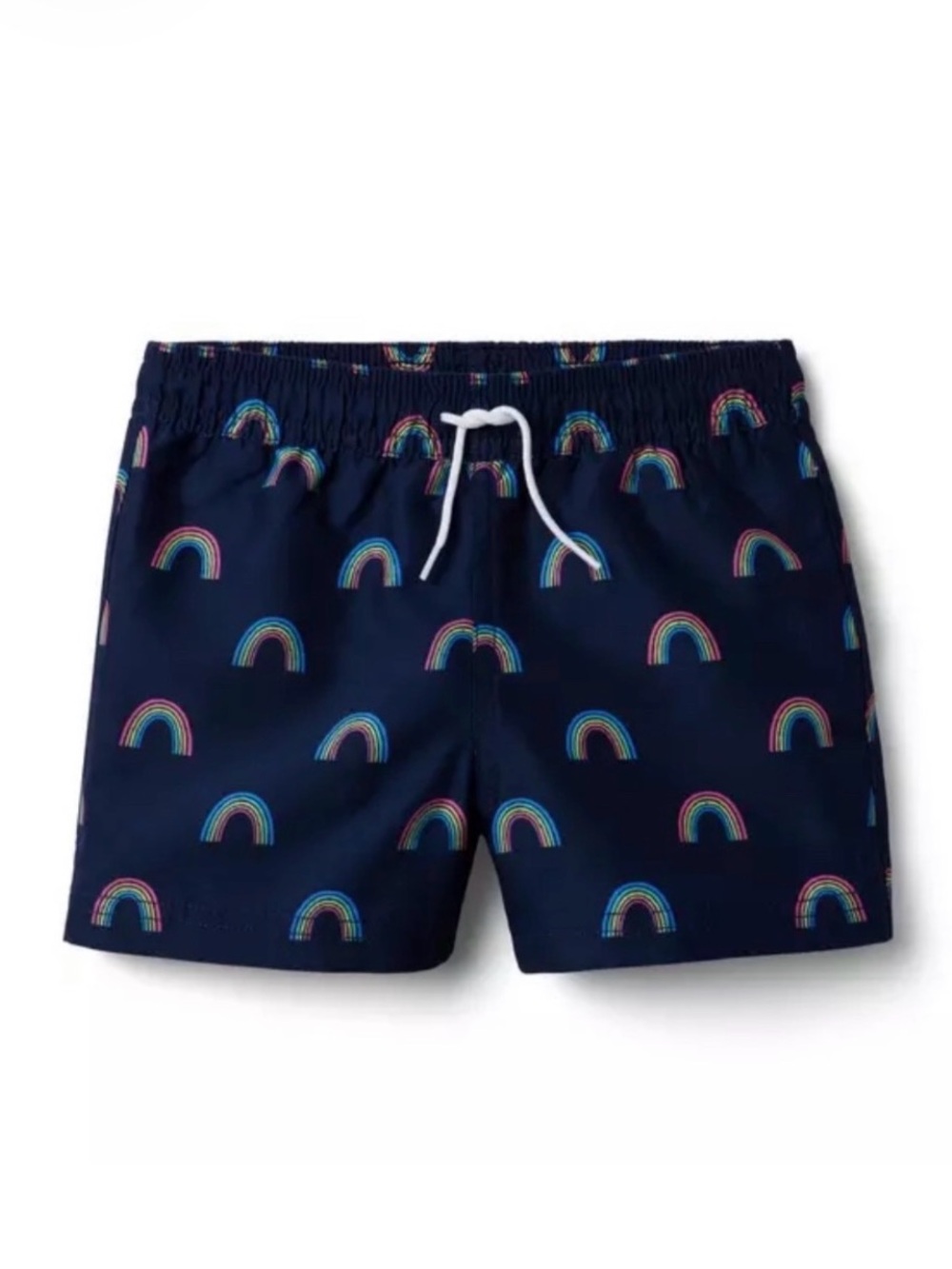 Janie and Jack Navy Swim Trunks with Rainbow Print